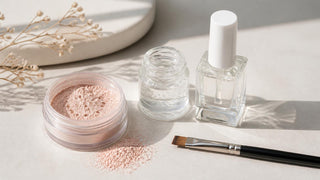 Mineral powder pigment used as lip color and nail color over a clear gloss base