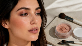Loose mineral powder pigment and makeup brushes for eyes, cheeks, and contour